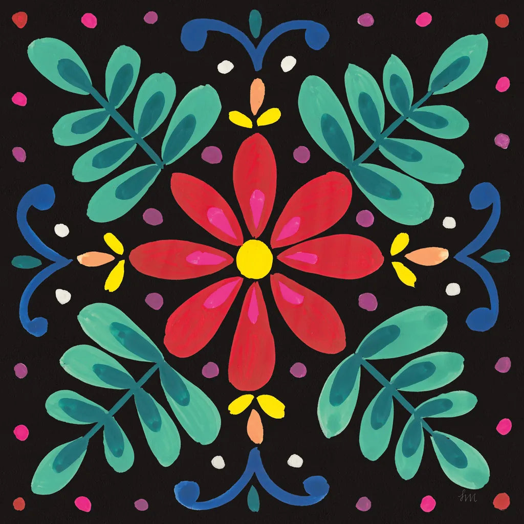 Floral Fiesta Tile VI by Laura Marshall. SKU 41508a. Archival Giclee Fine art print for wall decor.
