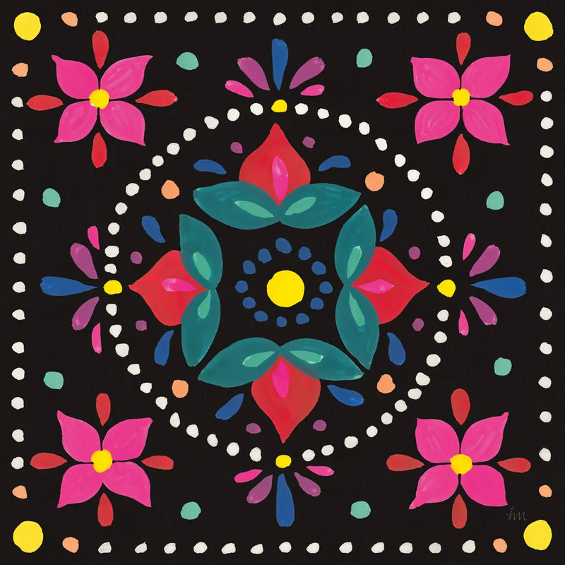 Floral Fiesta Tile VIII by Laura Marshall. SKU 41510a. Archival Giclee Fine art print for wall decor.