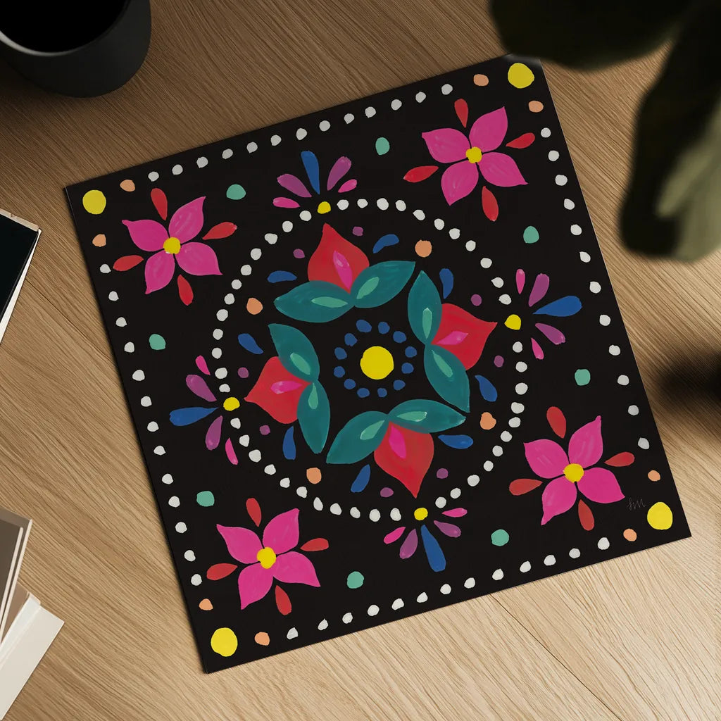 Floral Fiesta Tile VIII by Laura Marshall. Shown as a detailed flat fine art print, highlighting archival giclee quality. Available as an archival giclee rolled canvas, fine art paper, or poster print. SKU 41510a.