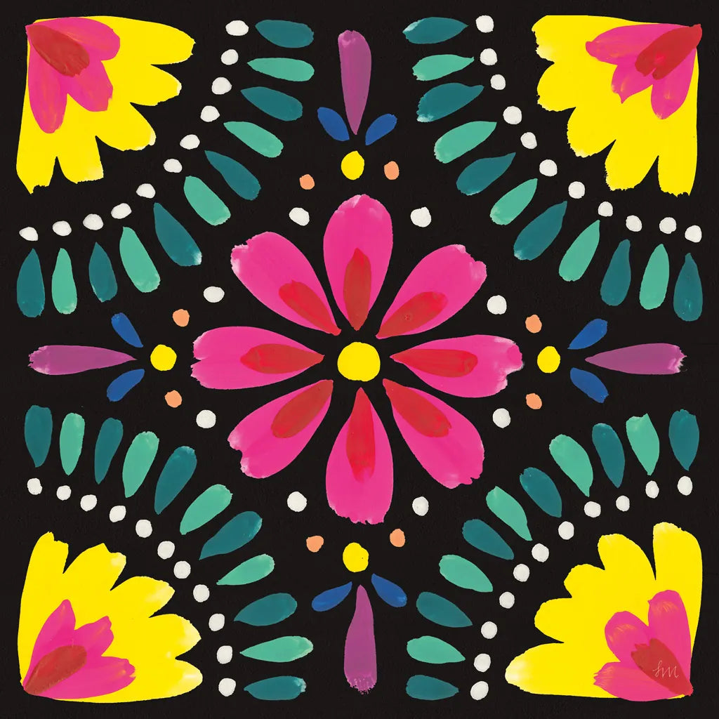 Floral Fiesta Tile X by Laura Marshall. SKU 41512a. Archival Giclee Fine art print for wall decor.
