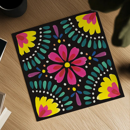 Floral Fiesta Tile X by Laura Marshall. Shown as a detailed flat fine art print, highlighting archival giclee quality. Available as an archival giclee rolled canvas, fine art paper, or poster print. SKU 41512a.