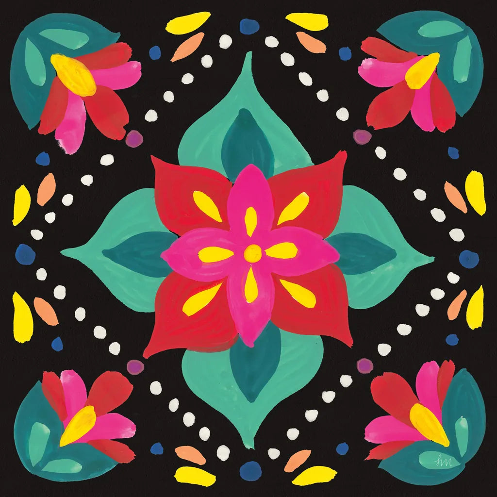 Floral Fiesta Tile XI by Laura Marshall. SKU 41513a. Archival Giclee Fine art print for wall decor.