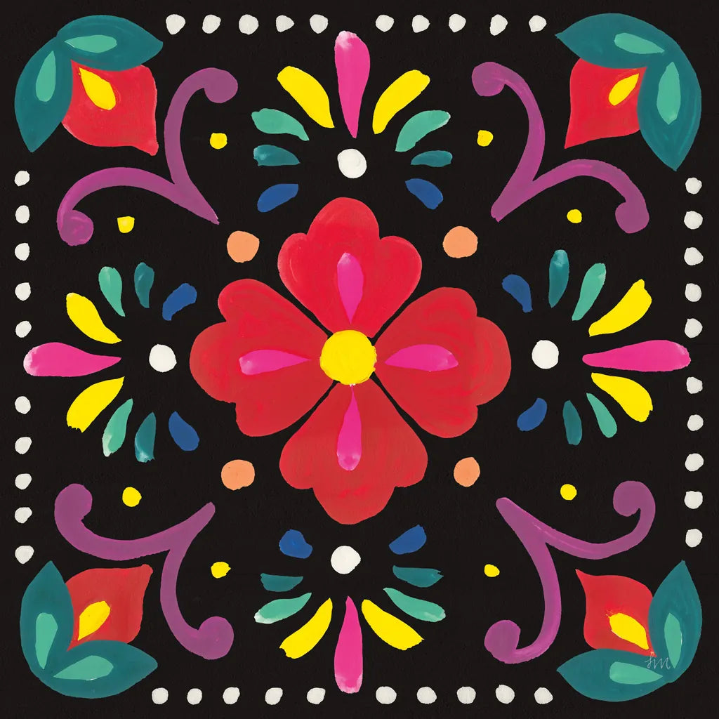 Floral Fiesta Tile XII by Laura Marshall. SKU 41514a. Archival Giclee Fine art print for wall decor.