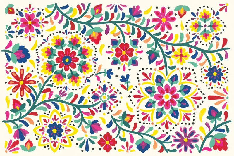 Floral Fiesta White I by Laura Marshall. SKU 41515i. Archival Giclee Fine art print for wall decor.