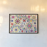 Floral Fiesta White I by Laura Marshall. shown as a paper print in a black flame. Available as a archival giclee rolled canvas, fine art paper, or poster print. SKU 41515i.