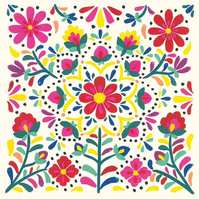Floral Fiesta White II by Laura Marshall. SKU 41516a. Archival Giclee Fine art print for wall decor.