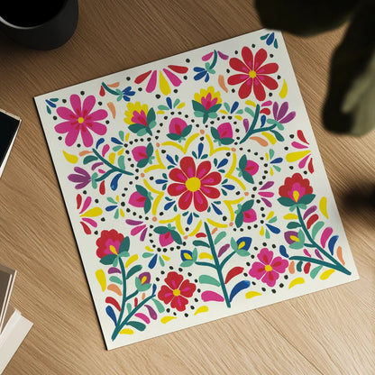 Floral Fiesta White II by Laura Marshall. Shown as a detailed flat fine art print, highlighting archival giclee quality. Available as an archival giclee rolled canvas, fine art paper, or poster print. SKU 41516a.