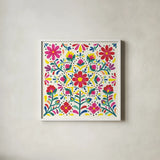 Floral Fiesta White II by Laura Marshall. Shown in a crisp white glass frame for a clean and minimalist style. Available as an archival giclee rolled canvas, fine art paper, or poster print. SKU 41516a.