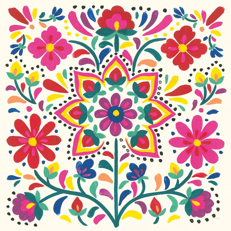 Floral Fiesta White III by Laura Marshall. SKU 41517a. Archival Giclee Fine art print for wall decor.