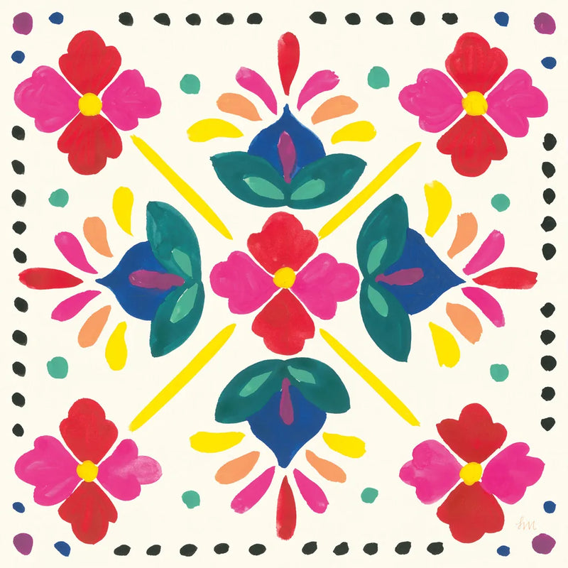 Floral Fiesta White Tile I by Laura Marshall. SKU 41520a. Archival Giclee Fine art print for wall decor.