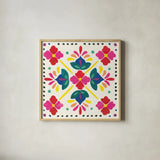 Floral Fiesta White Tile I by Laura Marshall. Shown in a natural wood glass frame for a timeless modern aesthetic. Available as an archival giclee rolled canvas, fine art paper, or poster print. SKU 41520a.