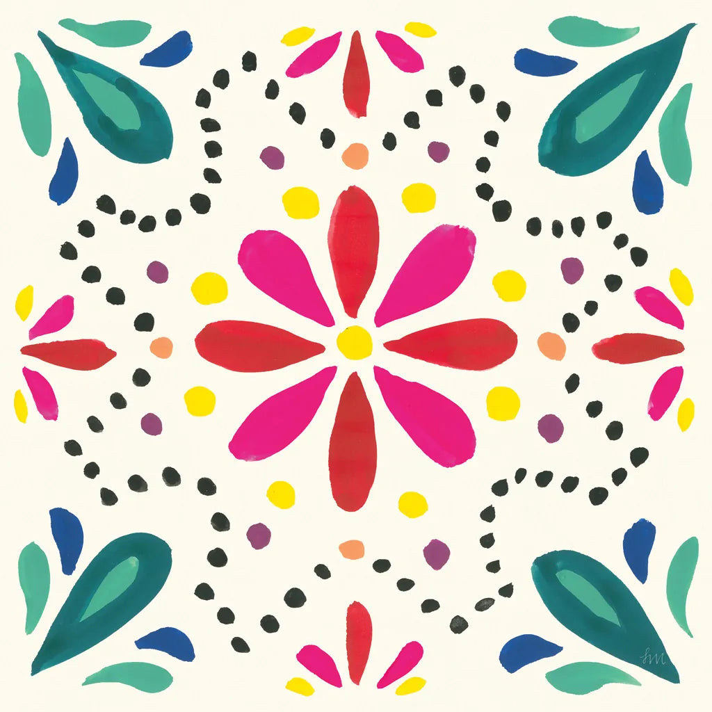 Floral Fiesta White Tile II by Laura Marshall. SKU 41521a. Archival Giclee Fine art print for wall decor.