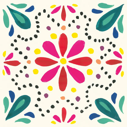 Floral Fiesta White Tile II by Laura Marshall. SKU 41521a. Archival Giclee Fine art print for wall decor.