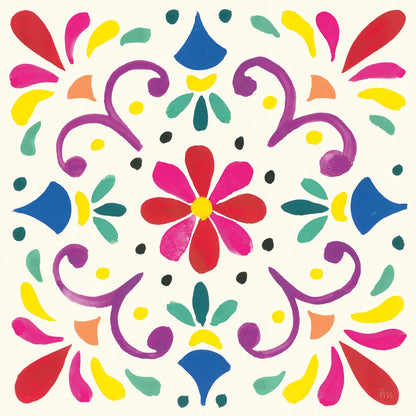 Floral Fiesta White Tile III by Laura Marshall. SKU 41522a. Archival Giclee Fine art print for wall decor.