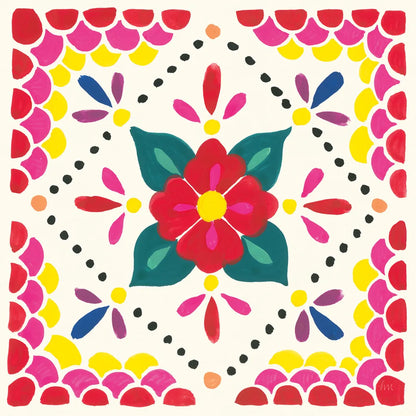 Floral Fiesta White Tile IV by Laura Marshall. SKU 41523a. Archival Giclee Fine art print for wall decor.