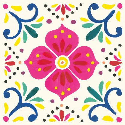 Floral Fiesta White Tile IX by Laura Marshall. SKU 41528a. Archival Giclee Fine art print for wall decor.