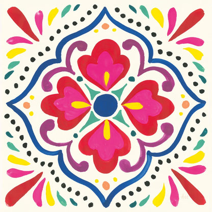 Floral Fiesta White Tile V by Laura Marshall. SKU 41524a. Archival Giclee Fine art print for wall decor.