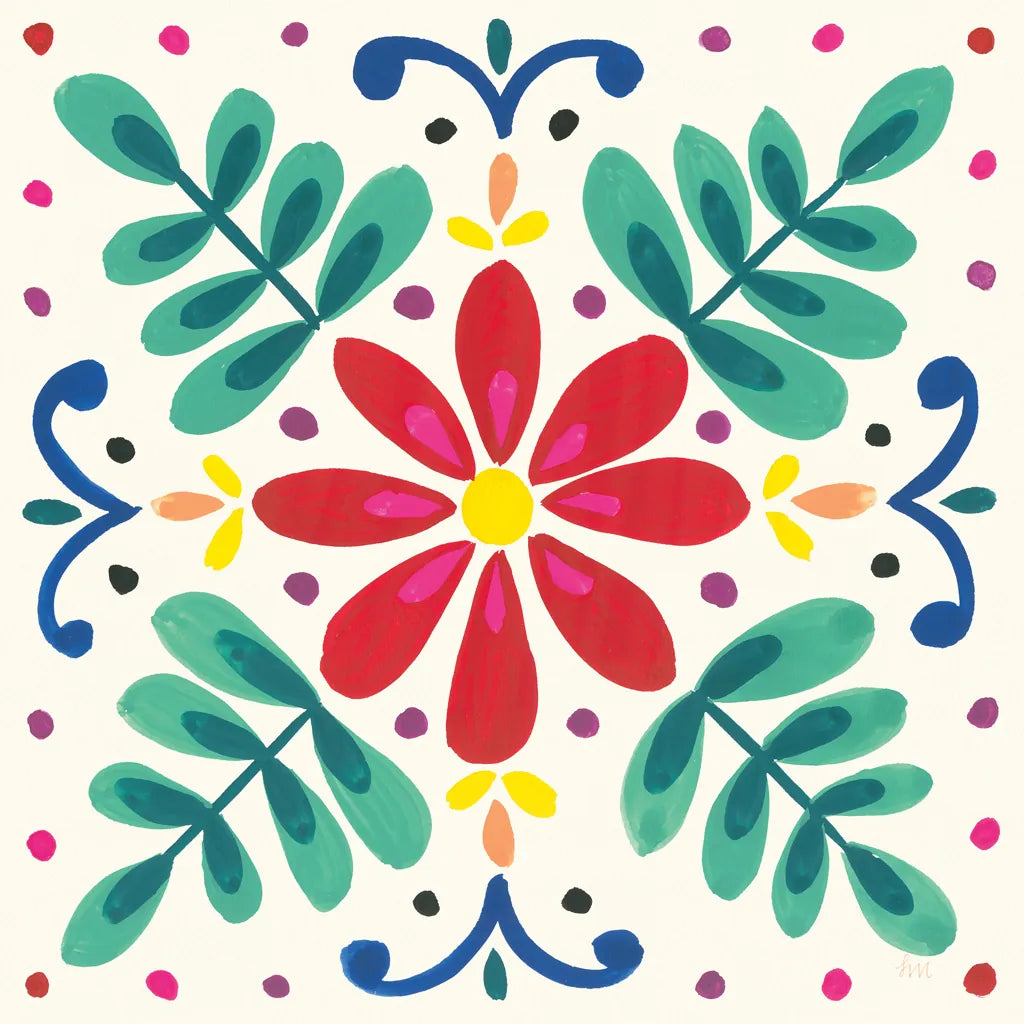 Floral Fiesta White Tile VI by Laura Marshall. SKU 41525a. Archival Giclee Fine art print for wall decor.