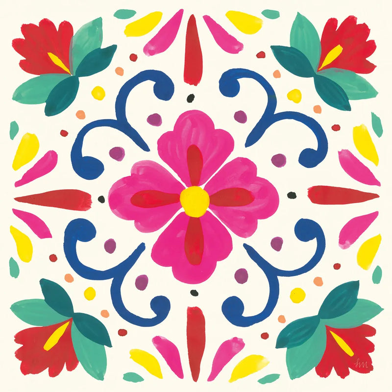 Floral Fiesta White Tile VII by Laura Marshall. SKU 41526a. Archival Giclee Fine art print for wall decor.