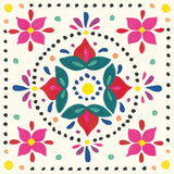 Floral Fiesta White Tile VIII by Laura Marshall. SKU 41527a. Archival Giclee Fine art print for wall decor.