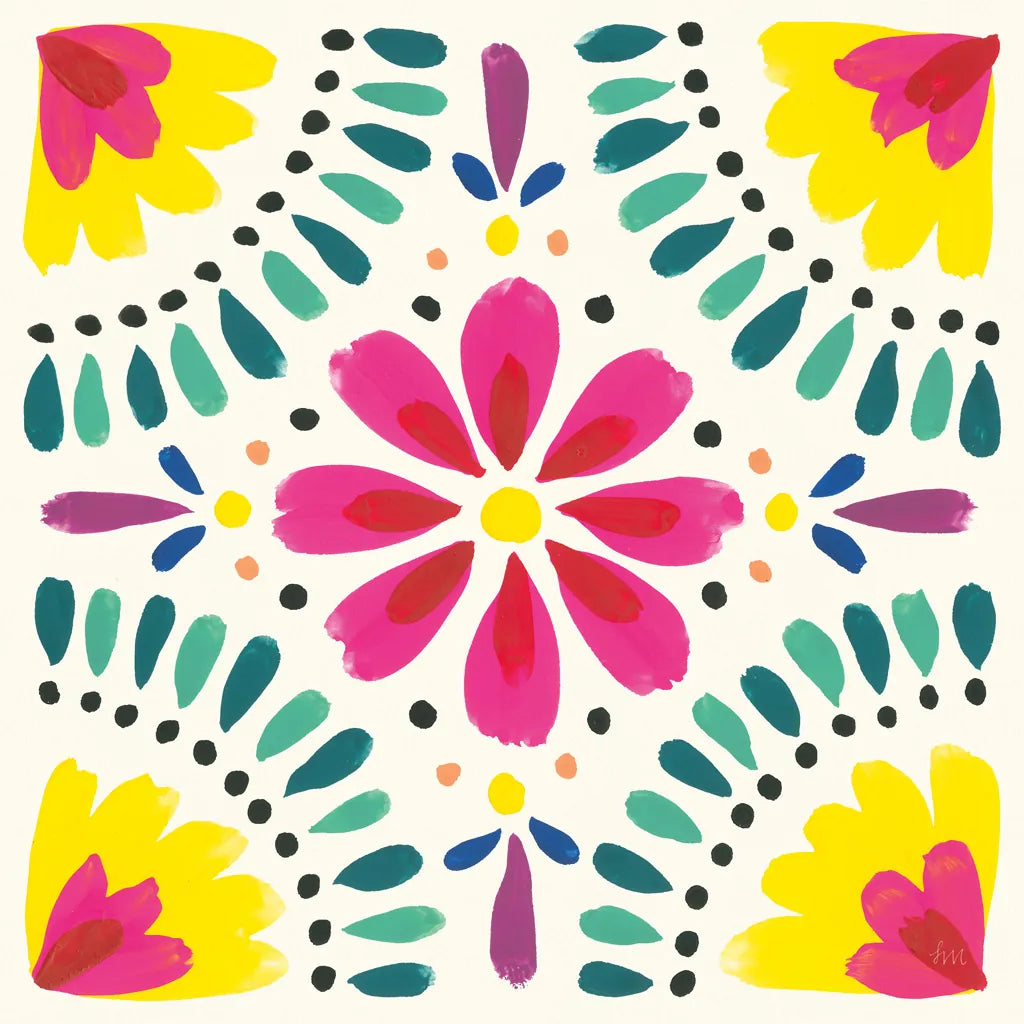 Floral Fiesta White Tile X by Laura Marshall. SKU 41529a. Archival Giclee Fine art print for wall decor.