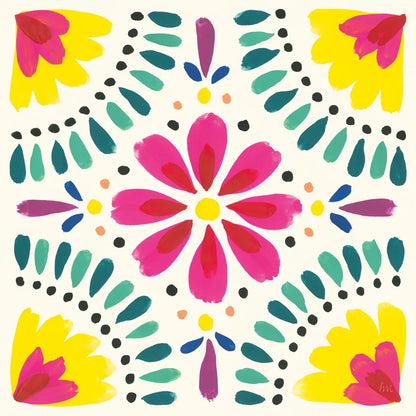 Floral Fiesta White Tile X by Laura Marshall. SKU 41529a. Archival Giclee Fine art print for wall decor.