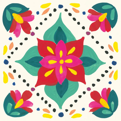 Floral Fiesta White Tile XI by Laura Marshall. SKU 41530a. Archival Giclee Fine art print for wall decor.