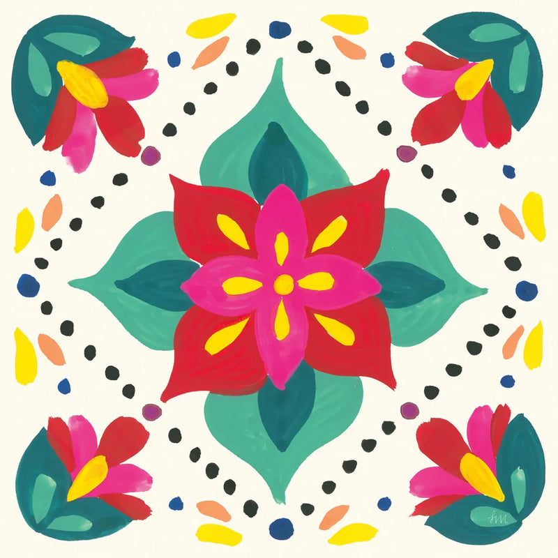 Floral Fiesta White Tile XI by Laura Marshall. SKU 41530a. Archival Giclee Fine art print for wall decor.
