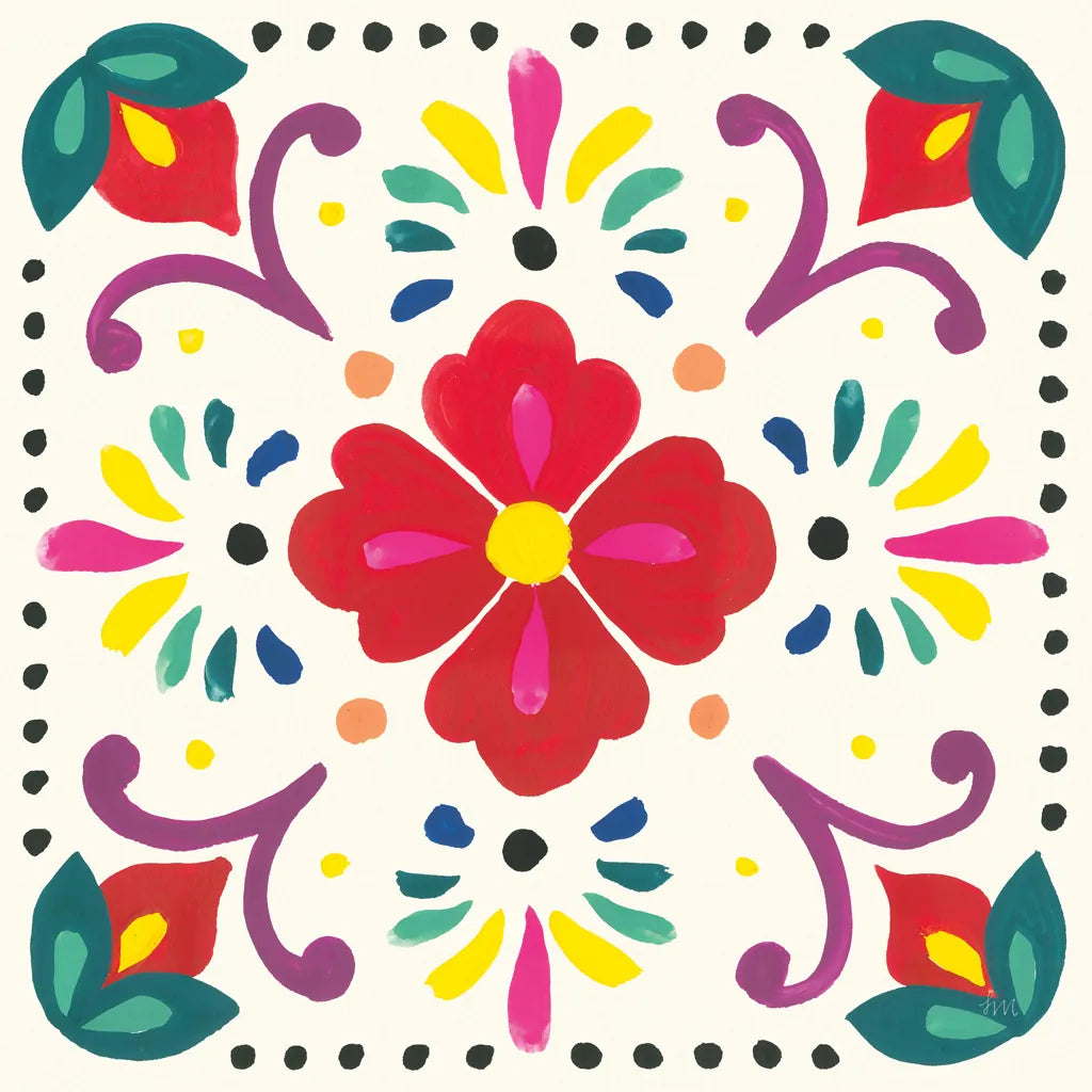 Floral Fiesta White Tile XII by Laura Marshall. SKU 41531a. Archival Giclee Fine art print for wall decor.