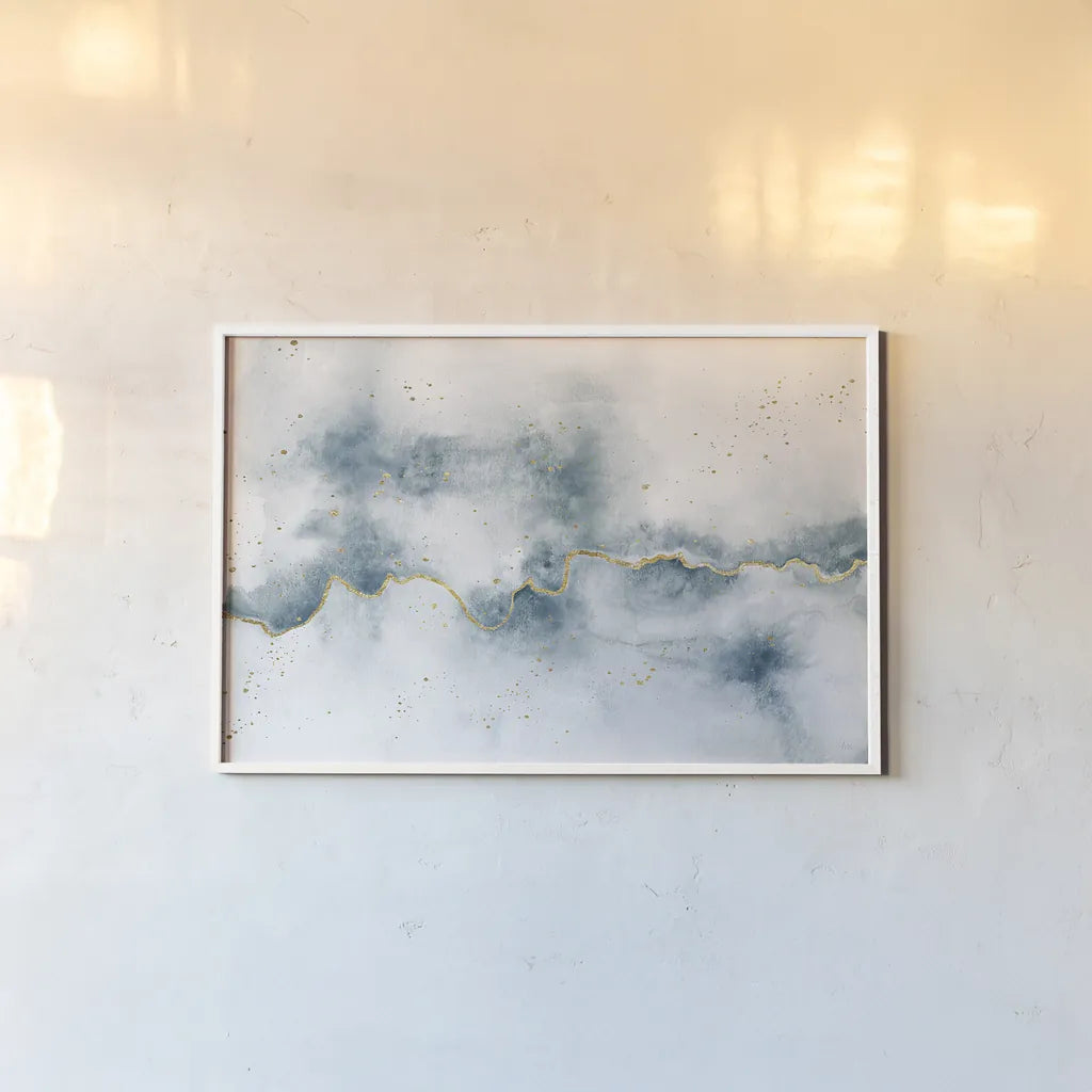 Flow with Gold by Laura Marshall. shown as a paper print in a white frame. Available as a archival giclee rolled canvas, fine art paper, or poster print. SKU 32257i.
