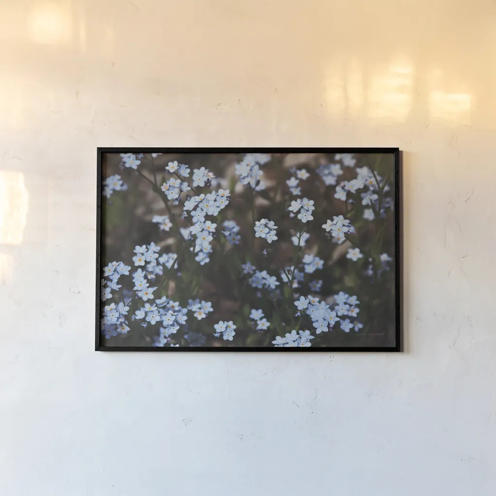 Forget Me Nots II by Laura Marshall. shown as a paper print in a black flame. Available as a archival giclee rolled canvas, fine art paper, or poster print. SKU 63260i.