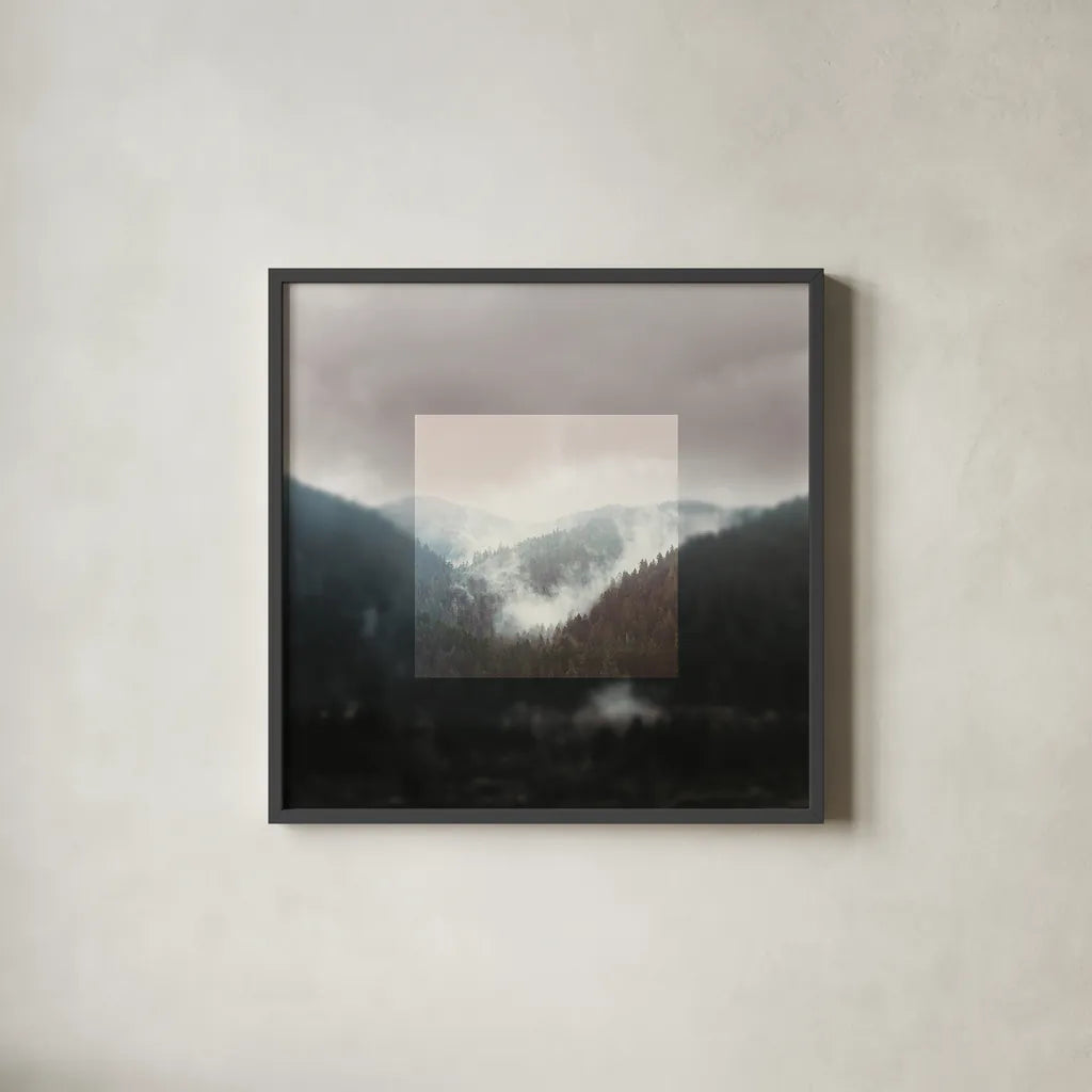 Framed Landscape I by Laura Marshall. Shown in a sleek black glass frame for a contemporary gallery look. Available as an archival giclee rolled canvas, fine art paper, or poster print. SKU 25134a.