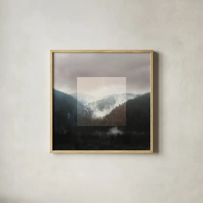 Framed Landscape I by Laura Marshall. Shown in a natural wood glass frame for a timeless modern aesthetic. Available as an archival giclee rolled canvas, fine art paper, or poster print. SKU 25134a.