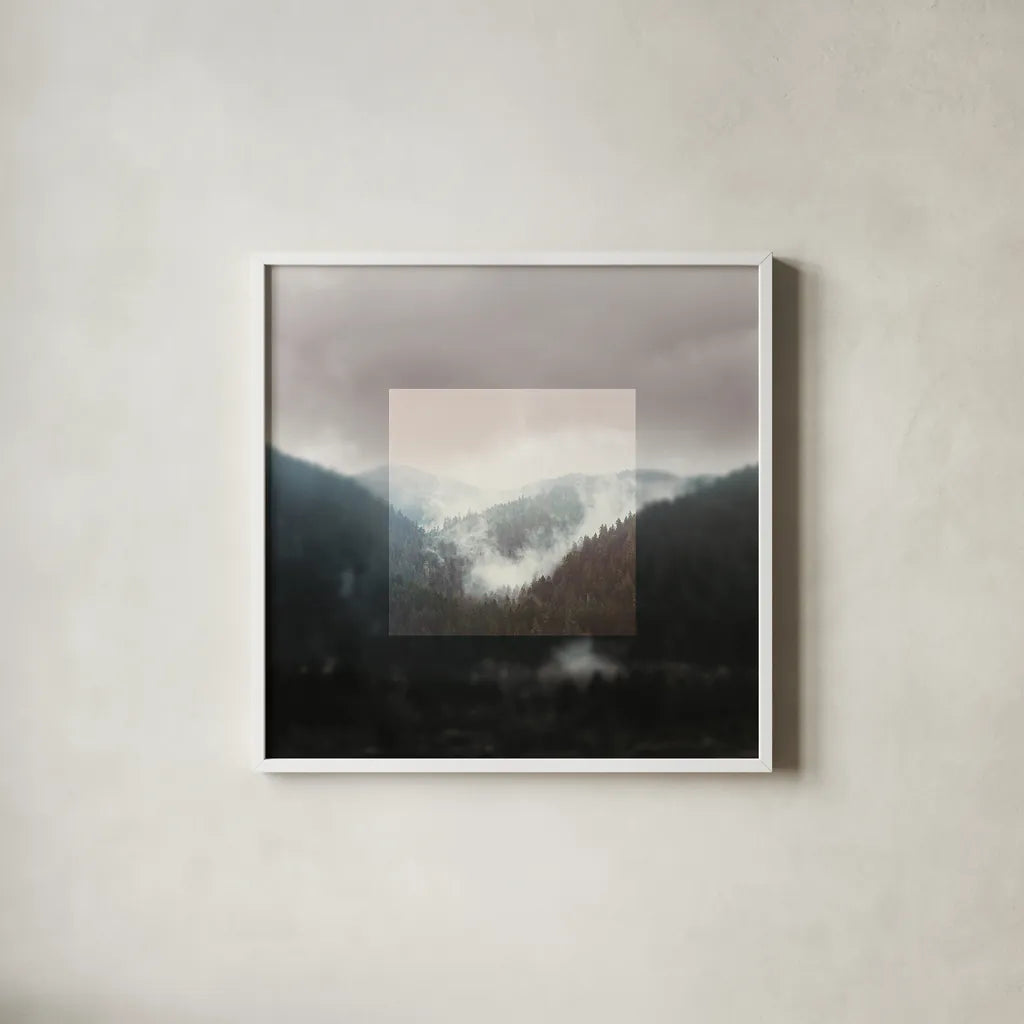 Framed Landscape I by Laura Marshall. Shown in a crisp white glass frame for a clean and minimalist style. Available as an archival giclee rolled canvas, fine art paper, or poster print. SKU 25134a.