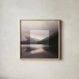 Framed Landscape II by Laura Marshall. Shown in a natural wood glass frame for a timeless modern aesthetic. Available as an archival giclee rolled canvas, fine art paper, or poster print. SKU 25135a.