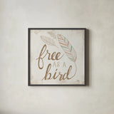 Free as a Bird Beige by Laura Marshall. Shown in a sleek black glass frame for a contemporary gallery look. Available as an archival giclee rolled canvas, fine art paper, or poster print. SKU 35061a.