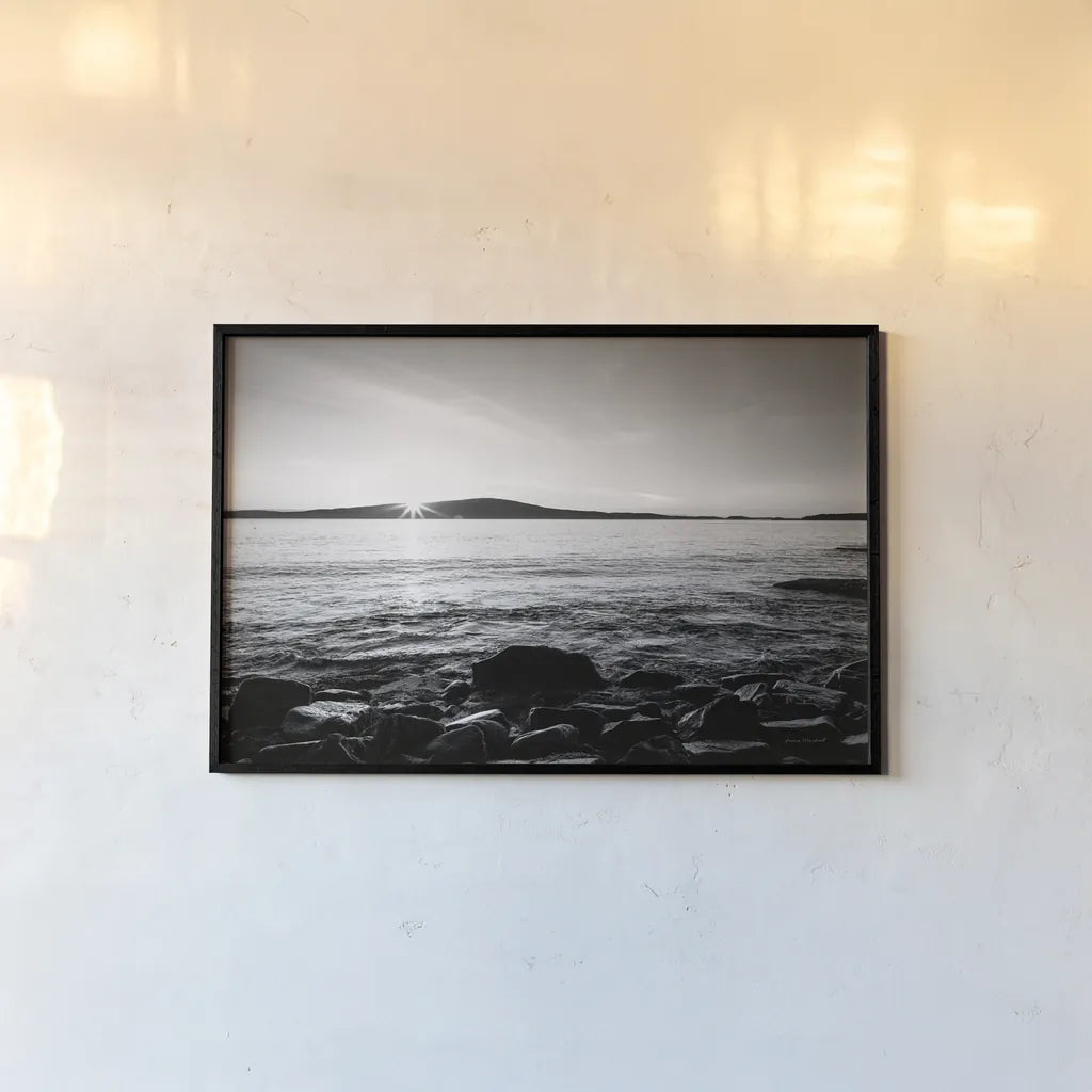 Frenchman Bay by Laura Marshall. shown as a paper print in a black flame. Available as a archival giclee rolled canvas, fine art paper, or poster print. SKU 64399i.