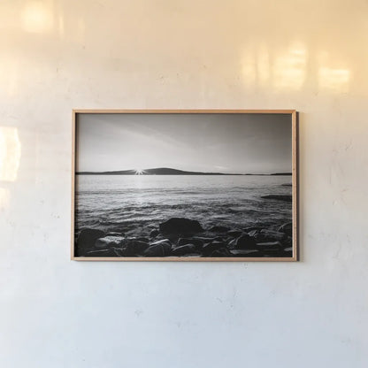 Frenchman Bay by Laura Marshall. shown as a paper print in a natural frame. Available as a archival giclee rolled canvas, fine art paper, or poster print. SKU 64399i.