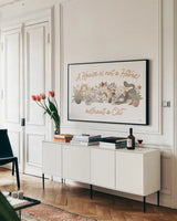 Garden Friends I by Laura Marshall. shown as a framed stretched canvas in a living room above a console. Available as a archival giclee rolled canvas, fine art paper, or poster print. SKU 89529i.