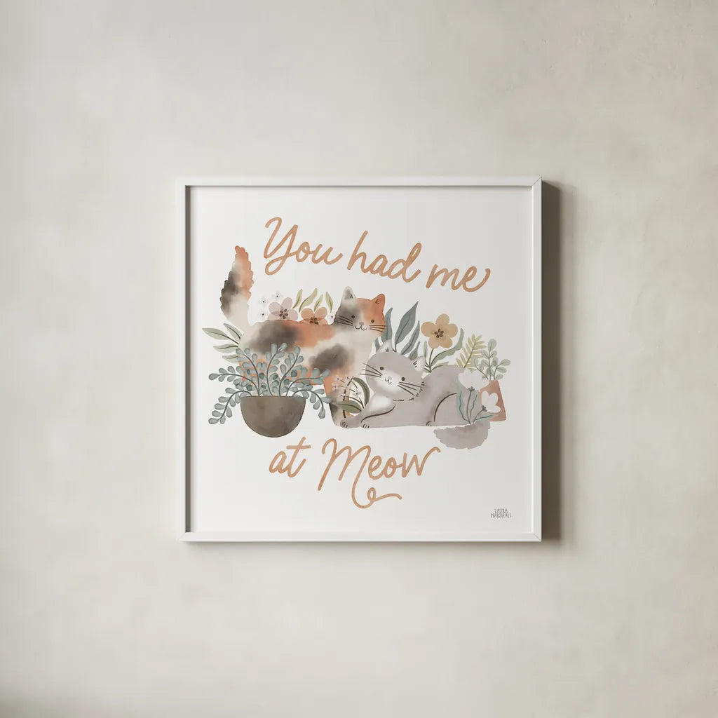 Garden Friends II by Laura Marshall. Shown in a crisp white glass frame for a clean and minimalist style. Available as an archival giclee rolled canvas, fine art paper, or poster print. SKU 89530a.