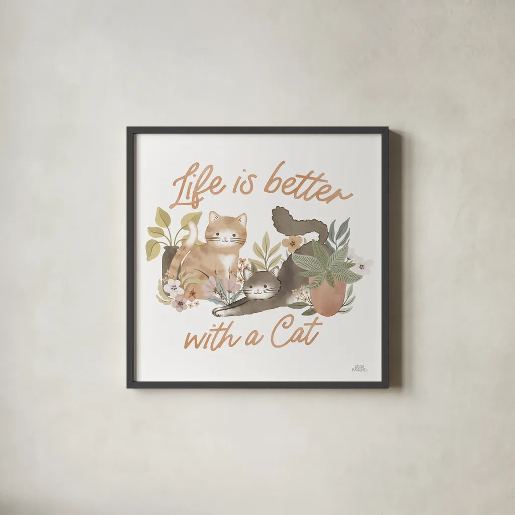 Garden Friends III by Laura Marshall. Shown in a sleek black glass frame for a contemporary gallery look. Available as an archival giclee rolled canvas, fine art paper, or poster print. SKU 89531a.