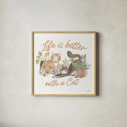 Garden Friends III by Laura Marshall. Shown in a natural wood glass frame for a timeless modern aesthetic. Available as an archival giclee rolled canvas, fine art paper, or poster print. SKU 89531a.