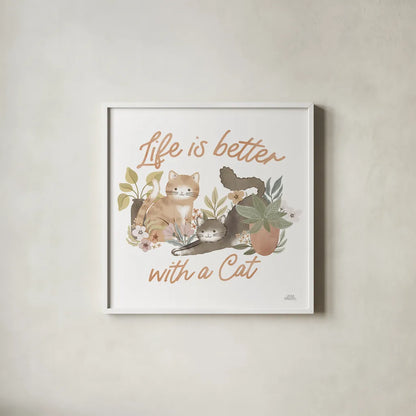 Garden Friends III by Laura Marshall. Shown in a crisp white glass frame for a clean and minimalist style. Available as an archival giclee rolled canvas, fine art paper, or poster print. SKU 89531a.