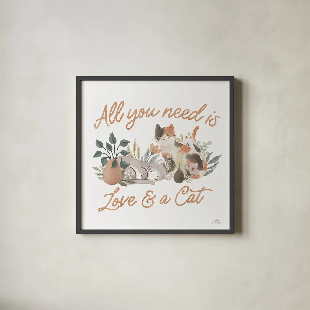 Garden Friends IV by Laura Marshall. Shown in a sleek black glass frame for a contemporary gallery look. Available as an archival giclee rolled canvas, fine art paper, or poster print. SKU 89532a.