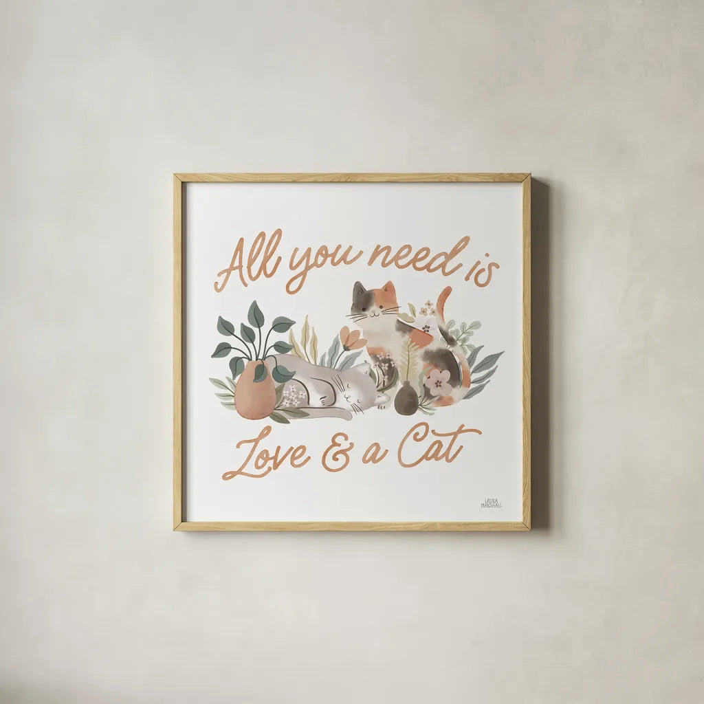 Garden Friends IV by Laura Marshall. Shown in a natural wood glass frame for a timeless modern aesthetic. Available as an archival giclee rolled canvas, fine art paper, or poster print. SKU 89532a.