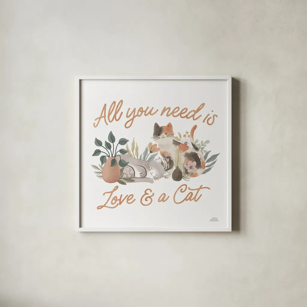 Garden Friends IV by Laura Marshall. Shown in a crisp white glass frame for a clean and minimalist style. Available as an archival giclee rolled canvas, fine art paper, or poster print. SKU 89532a.