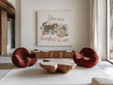 Garden Friends V by Laura Marshall. Shown as extra-large giant wall art in a modern living room. Available as an archival giclee rolled canvas, fine art paper, or poster print. SKU 89533a.