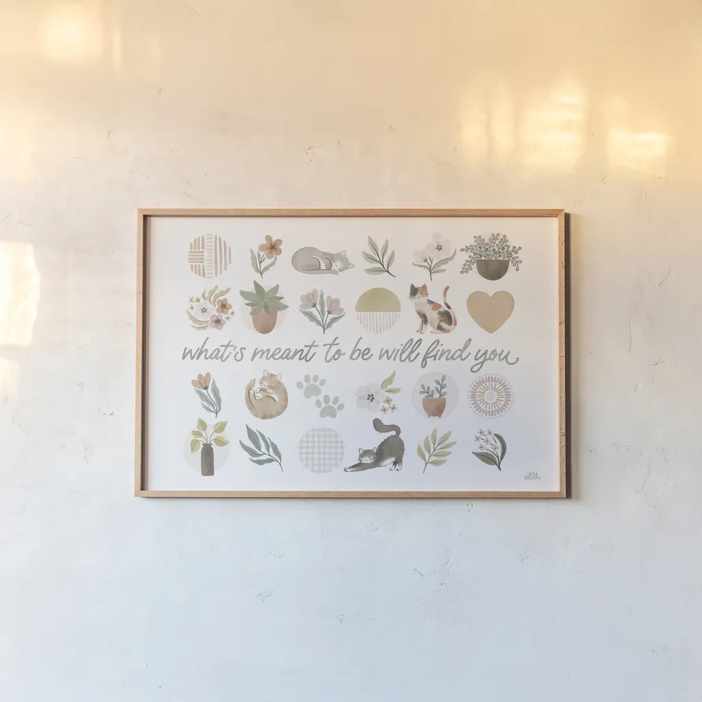 Garden Friends VI by Laura Marshall. shown as a paper print in a natural frame. Available as a archival giclee rolled canvas, fine art paper, or poster print. SKU 89534i.