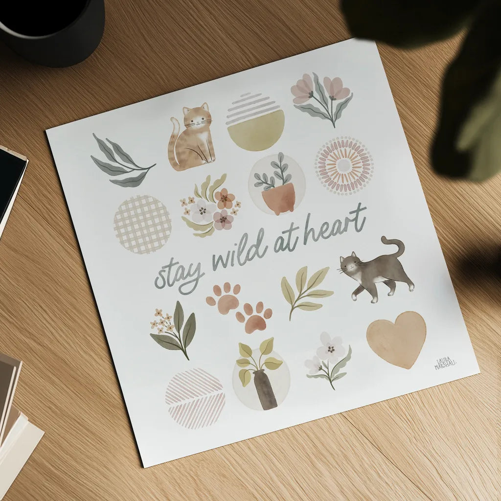 Garden Friends VII by Laura Marshall. Shown as a detailed flat fine art print, highlighting archival giclee quality. Available as an archival giclee rolled canvas, fine art paper, or poster print. SKU 89535a.