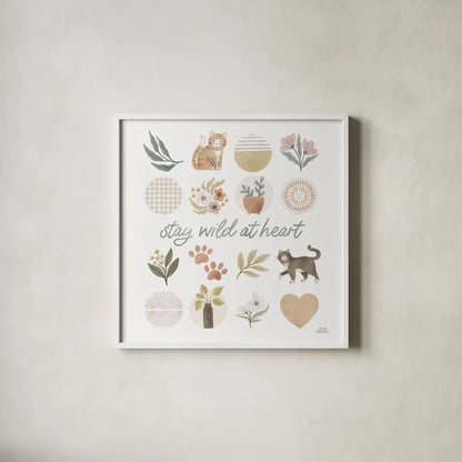 Garden Friends VII by Laura Marshall. Shown in a crisp white glass frame for a clean and minimalist style. Available as an archival giclee rolled canvas, fine art paper, or poster print. SKU 89535a.
